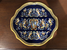 GRAND PLAT A TARTE " RENAISSANCE ITALIEN BLEU " EN FAÏENCE DE GIEN (D 37,5 cm)