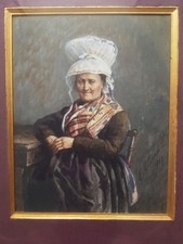PIERRE EUGENE CLAVEAU 1887 AQUARELLE PORTRAIT VIEILLE BORDELAISE A LA  COIFFE