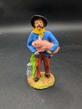 Ancien santon berger et cochon crèche Jésus Noël Hauteur 13,5 cm Fouque 