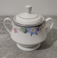 Ancien Sucrier En Porcelaine De Chine Motif Fleural Avec 2 Anses Vintage 