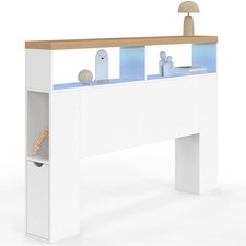 Tête de lit sur pied LUNA à LEDS 145 cm avec rangements fermés et niches blanc e