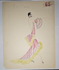 Jose De ZAMORA Dessin Original  Maquette Costume  Revue Paris Femme Espagnol 
