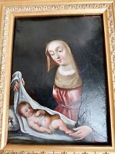 Tableau Ecole Italienne La Vierge À L'Enfant Huile Sur Cuivre Du XVIIIe Siècle