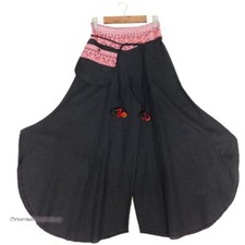 Pantalon large Hakama motif géométrique tissé taille déformée boho hippie eth...