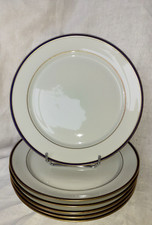J L Coquet 6 assiettes à dessert porcelaine Limoges filet or et bleu 22 cm