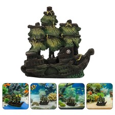  Épave d'aquarium - Mini bateau pirate décoratif - Cachette en résine pour
