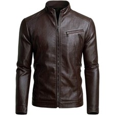 Neuf Homme Marron Veste Peau
