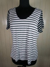 TOP Tee shirt coton/lyocell blanc rayé noir  MISS CAPTAIN TREND T.4 44/46 noeuds