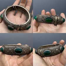 Très rare bracelet ancien romain en argent et pierre de jade #456