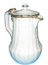 LIMOGES FRUGIER CHOCOLATIERE THEIERE VERSEUSE EN PORCELAINE ALUMINITE ANCIENNE 