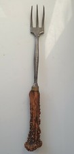 Rare 18eme fourchette chasseur chasse gibier manche bois cervidé couvert 3 dents