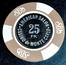 Vintage AMERICAN SALON CASINO DE MONTE CARLO 25 F POKER CHIP GAMING TOKEN