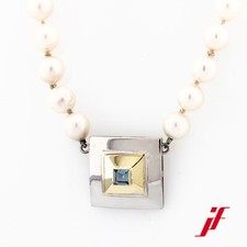 Collier Perles 1-reihig 585/14K or Blanc Avec Aigue-Marine 42 CM