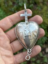 Ex-voto en Argent Massif XIXe siècle -Cœur sacré IHS & Religieuse France Prière