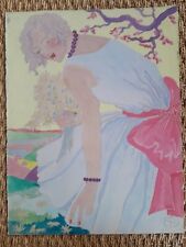 Peinture aquarelle art nouveau femme paysage déco