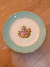 Lot de 4 assiettes vintage Fragonard - Scène romantique - Bord vert et doré