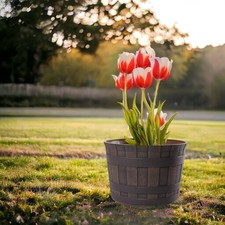 Cache-Pot Extérieur en Plastique Imitation Bois – Design Barrique – Ø36 cm – ...