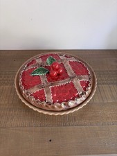 Plat À Tarte aux Cerises en Barbotine - Fruits - Vintage Kitsch