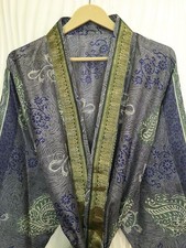 Peignoir Long En Soie Grise Et