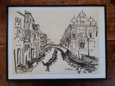 Emmanuel Bellini (1904-1989)  - Canal à Venise - Dessin à l'encre - Original -