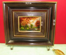 Cadre en émaux de Limoges, sur cuivre Sarlandié, Paysage lacustre