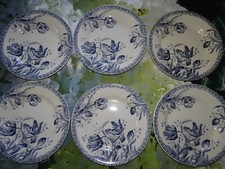 Service Porcelaine Opaque de Gien Modèle Tulipe Bleu 6 Assiettes Plates