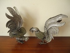 paire coqs métal argenté