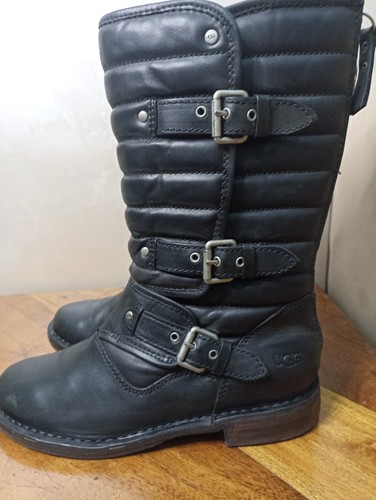 Bottes motard cuir noir - cuir,