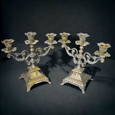 Paire de chandeliers anciens en laiton? 3 branches style baroque - vintage