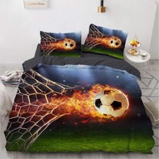 Housse de Couette Football 140x200 Garçons Flamme 3D Parure de Lit Football D...