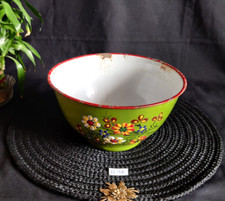 Antique Floral Main Peint Repasser Émail Tchécoslovaquie Décor Géant Bol IE152