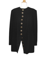 Veste "Louis Féraud" en crêpe de laine noire à nervures horizontale surpiquées