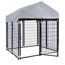 Chenil avec Toiture 121x121x137cm Outdoor Cage pour Chien Enclos Extérieur