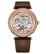 Montre Femme Stuhrling 4022 4 Automatique Squelette Cristal Accents Cuir Marron