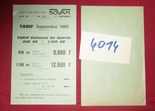 N°4014 /  automobile SOVAM 850 VS - 1100 VS prospectus tarif  septembre 1965 