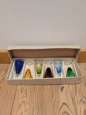 6 verres a pied pour liqueur Murano, verre multicolore pied torsadé / flamme