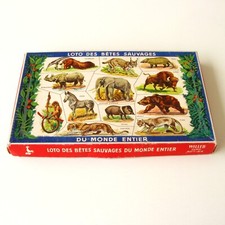 Ancien jeu de société LOTO WILLEB - Les Bêtes Sauvages - 4 plaques -48 cartons