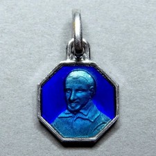 Saint Vincent de Paul. St Christopher. Antique Religious Enamel Pendant. Medal.