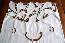 Rideau en coton blanc broderie Richelieu fait main oiseau/Feuillage 45 x 75 cm