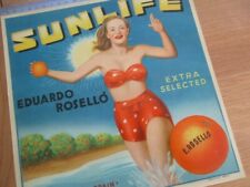 ORIGINAL ETIQUETTE CAISSE ORANGE 26X26 SUNLIFE 1950 PIN UP EDUARDO ROSELLO 