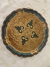 Ancien Grand Plateau Rond Bois Florentin Vénitien 