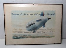 Brevet de bapteme de dirigeable Good Wear Italie sous cadre Vintage 50x35cm