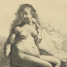 Femme nue assise Nu - Héliogravure d'après Rembrandt XIXème siècle