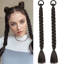 2X Extension Noir Rajout Synthétique Cheveux A Tressée Mi Long 40cm