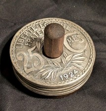 5 dessous de Verre, Forme Pièce Monnaie Métal Argenté, 25 centimes Lindauer 1924