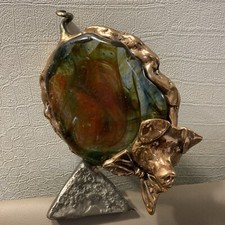 Sculpture Bronze et Pâte de Verre Yves Lohé XXème 