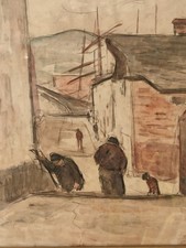 Aquarelle sur papier Leonard Bordes port animé École Rouen 