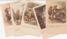 Ligue Nationale contre le taudis 5 cartes postales dessin couleur Poulbot 1937