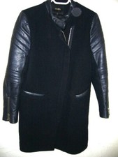 Manteau Maje cuir noir et laine bleu marine taille 38/40