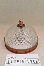 Ancien Plafonnier Demi Globe Verre Laiton Doré Style Empire dlg Lucien Gau